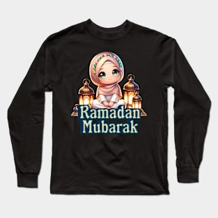 Ramadan Mubarak Cute Hijabi Girl Happy Ramadan Kids Womens Long Sleeve T-Shirt